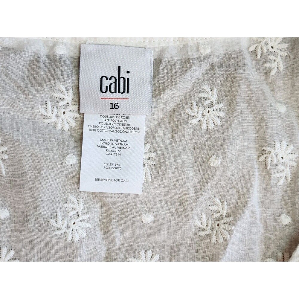 Cabi Midsummer Dress Womens Size 16 White Embroidered Classic The Dreamer (626) - Picture 10 of 14